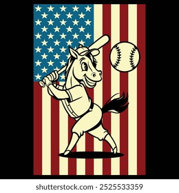 Cavalo de Beisebol USA Bandeira Patriótica Presente T Shirt