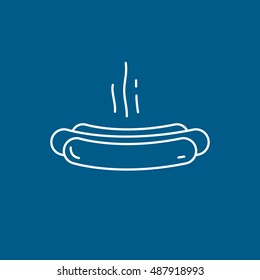 Baseball Hot Dog Line Icon On Blue Background