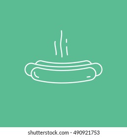 Baseball Hot Dog Line Icon On Green Background