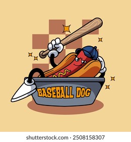 Baseball Hotdog Mascot Character Illustration Vintage