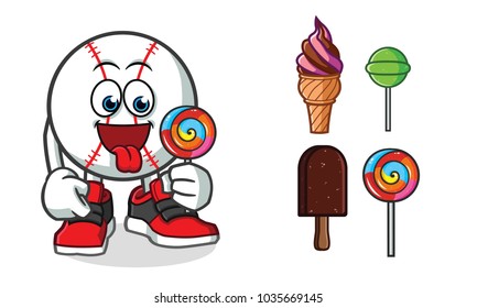 baseball ice cream mascot vector cartoon illustration