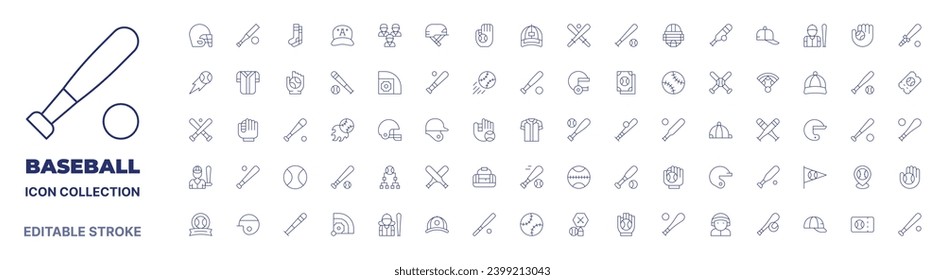 Baseball icon collection. Thin line icon. Editable stroke. Editable stroke. Baseball icons for web and mobile app.