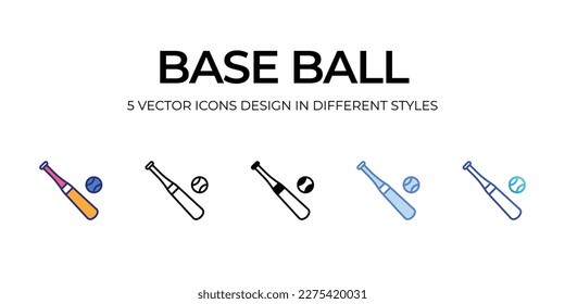 baseball Icon Design in Five style with Editable Stroke. Line, Solid, Flat Line, Duo Tone Color, and Color Gradient Line. Suitable for Web Page, Mobile App, UI, UX and GUI design.