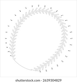 Baseball Icon Dot To Dot, Rubber, Cork, Yarn, Leather Stitched Base Ball Vector Art Illustration, Connect The Dots Puzzle Game