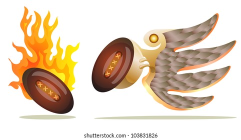 baseball icon with fire and wing isolated in white