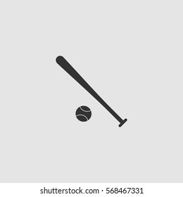 Baseball icon flat. Black pictogram on grey background. Vector illustration symbol