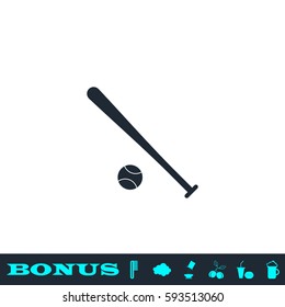 Baseball icon flat. Black pictogram on white background. Vector illustration symbol and bonus button