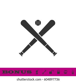 Baseball icon flat. Black pictogram on white background. Vector illustration symbol and bonus button