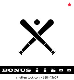 Baseball icon flat. Black pictogram on white background. Vector illustration symbol and bonus button open and closed lock, folder, star