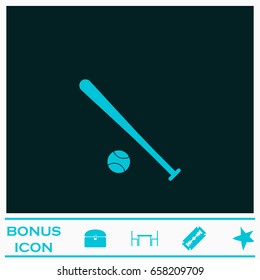 Baseball icon flat. Blue pictogram on dark background. Vector illustration symbol and bonus icons