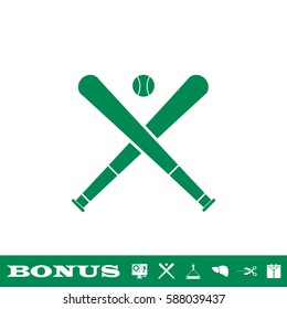 Baseball icon flat. Green pictogram on white background. Vector illustration symbol and bonus button