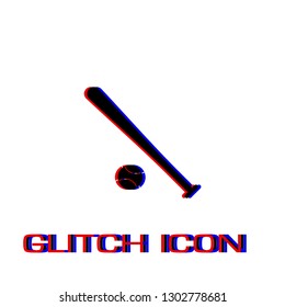 Baseball icon flat. Simple pictogram - Glitch effect. Vector illustration symbol