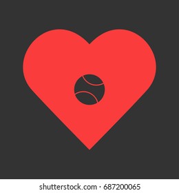 Baseball icon flat. Simple pictogram on heart background. Vector illustration symbol