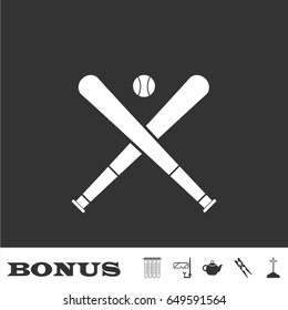 Baseball icon flat. White pictogram on black background. Vector illustration symbol and bonus icons