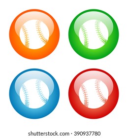 Baseball Icon with Four Glass Button Icon Colors 