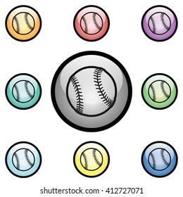 Baseball Icon Glass Button Icon Set