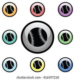 Baseball Icon Glass Button Icon Set