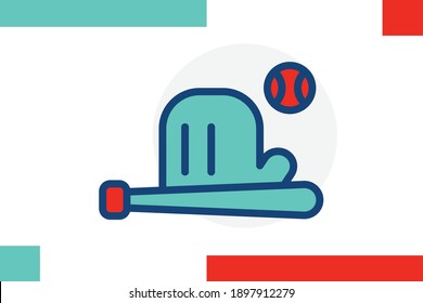 Baseball icon line filled color concept related sport and game elements.
     