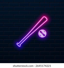 Baseball icon logo vector design template. neon style.baseball bat and ball outline icon illustration..