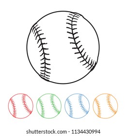 Baseball icon in a modern thin line style vector baseball symbol outline with four color variations