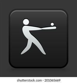 Baseball Icon on Black and White Button 