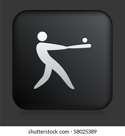 Baseball Icon on Square Black Internet Button Original Illustration