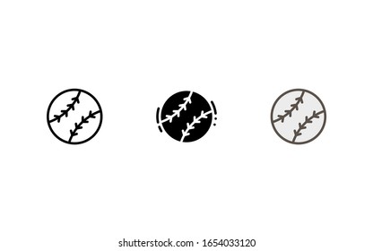 Baseball icon. With outline, glyph, and filled outline style