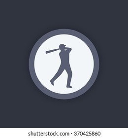 Baseball icon, baseball player at bat round flat icon, vector illustration
