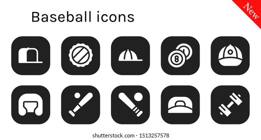 baseball icon set. 10 filled baseball icons.  Collection Of - Cap, Billiards, Boxing helmet, Baseball, Sport icons
