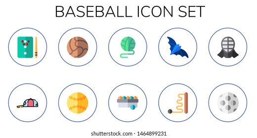 baseball icon set. 10 flat baseball icons.  Simple modern icons about  - billiard, cap, ball, bat, kendo