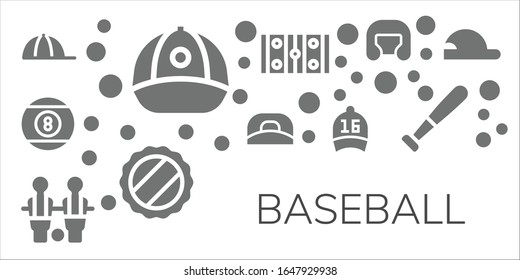 baseball icon set. 11 filled baseball icons.  Simple modern icons such as: Cap, Billiard, Table football, Hockey pitch, Boxing helmet, Baseball, cap