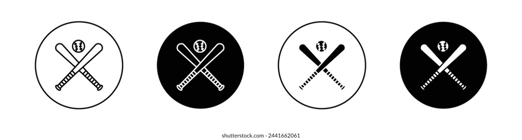 baseball icon set. american baseball sport play vector symbol. ball and bat sign in black filled and outlined style.