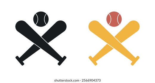 Baseball icon set in black and colored