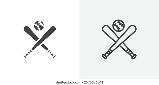 Baseball icon set in black flat solid and outlined style.