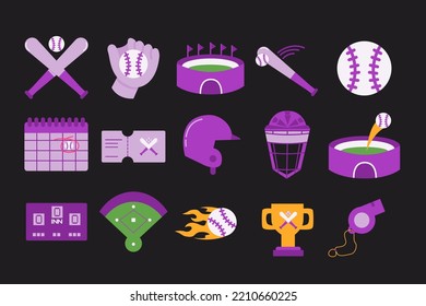 Juego de iconos de béisbol. Colección de ilustraciones planas de béisbol