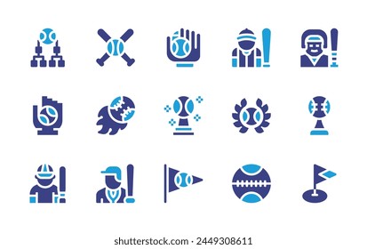 Baseball icon set. Duotone color. Vector illustration. Containing baseball, baseballplayer, baseballglove, champion, trophy.