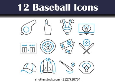 Baseball Icon Set. Editable Bold Outline With Color Fill Design. Vector Illustration.