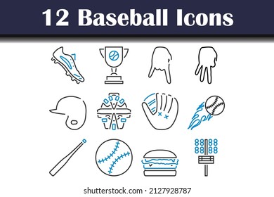 Baseball Icon Set. Editable Bold Outline With Color Fill Design. Vector Illustration.