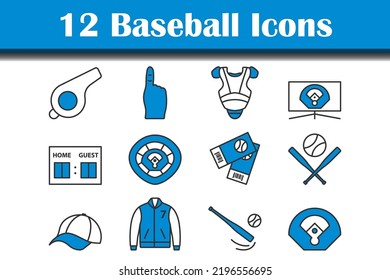 Baseball Icon Set. Editable Bold Outline With Color Fill Design. Vector Illustration.
