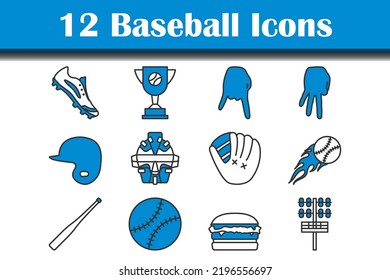 Baseball Icon Set. Editable Bold Outline With Color Fill Design. Vector Illustration.