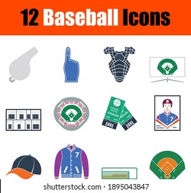 Baseball Icon Set. Flat Design. Fully editable vector illustration. Text expanded.