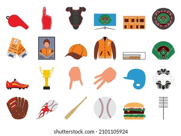 Baseball Icon Set. Flat Design. Fully editable vector illustration. Text expanded.