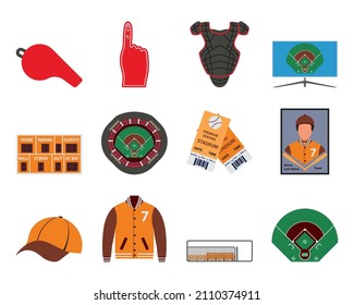 Baseball Icon Set. Flat Design. Fully editable vector illustration. Text expanded.