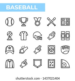 Baseball Icon Set, Outline style