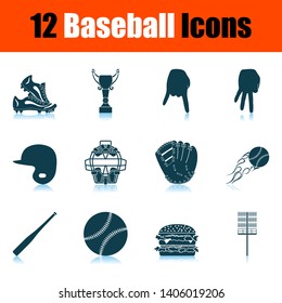 Baseball Icon Set. Shadow Reflection Design. Vector Illustration.