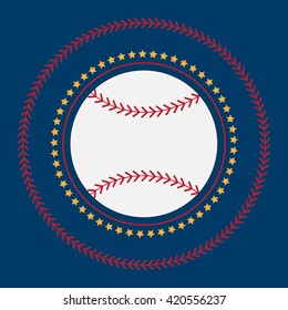 Baseball Icon Vector Flat Illustration. Baseball Club Logo. Baseball Emblem. The Symbol Of A Baseball On A Dark Background, Stitch And Stars