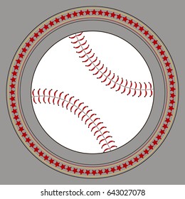 Baseball icon vector flat illustration. Baseball club logo. Baseball emblem. The symbol of a baseball on a dark background, Stitch and stars