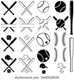 Baseball icon vector set. Baseball bat illustration sign collection. Sport symbol. Softball logo.
Baseball Stitches web icons.