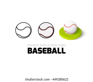 Baseball icon, vector symbol in flat, outline and isometric style