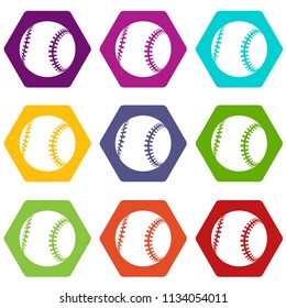 Baseball icons 9 set coloful isolated on white for web
